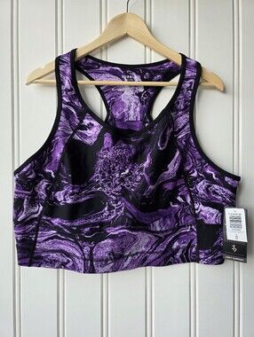Torrid Active Longline Sports Bra Purple Marbled Print Light Support Size 4 NWT